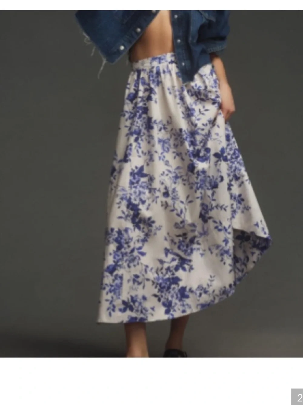 Anthropologie The Jacie Poplin Printed Midi Skirt BLUE MOTIF Sz S